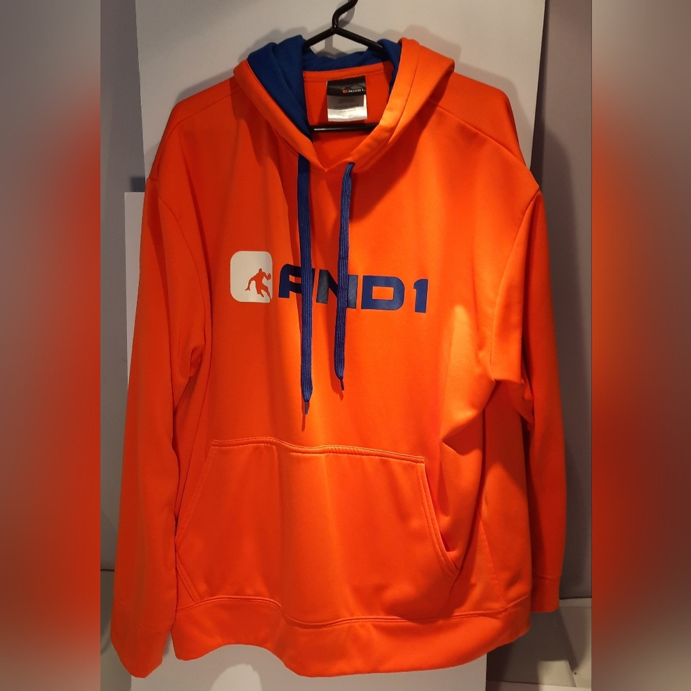 AND1 Bright Orange Hoodie with Blue Details XL